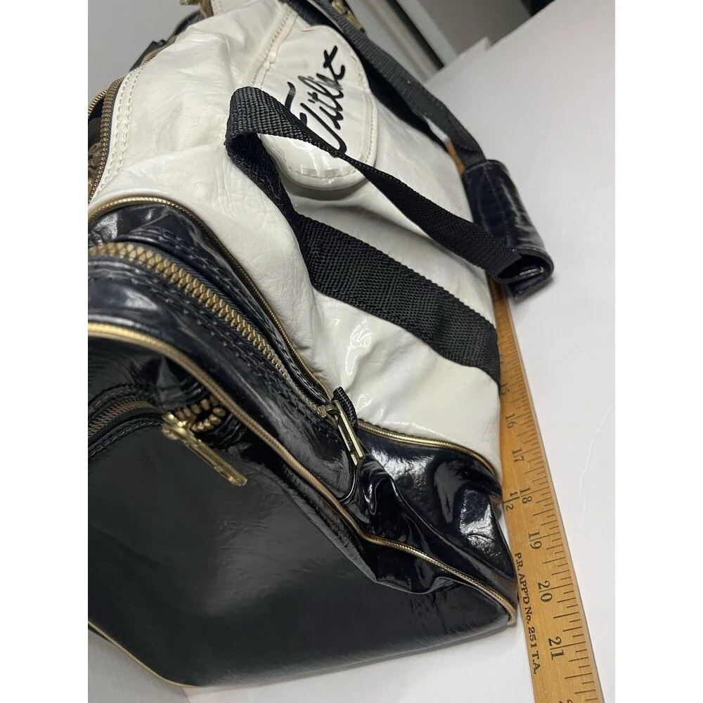 Titleist Vintage Black White Leather Golf Bag Duffle Weekend Zip Carry All